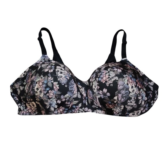 Torrid Dream Wire Free 42D Lightly Lined Skull Dark Floral Bra Pastel Whimsigoth - Picture 2 of 7